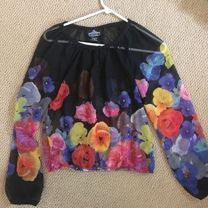 Angie Sheer Floral Long Sleeve Top - Sz S